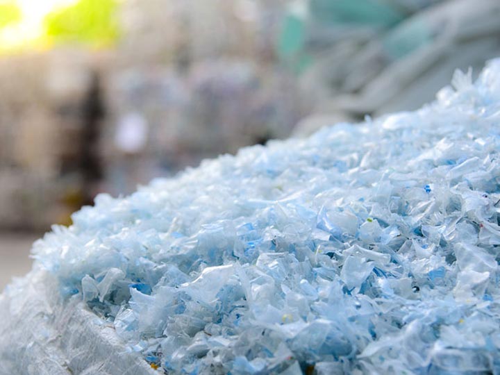 blue and white PET flakes